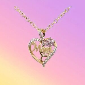 Gold Heart 'Mom' Necklace with Sparkling Accents